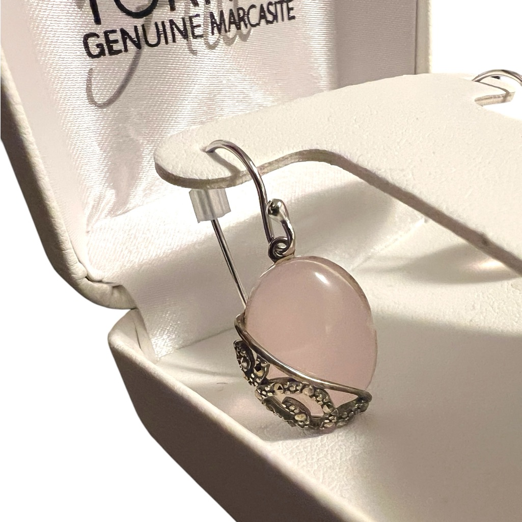 Nwt Tori Hill Sterling Silver Marcasite And Pink Glass Drop Earrings.